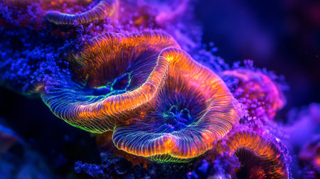 Macro shot of a colorful corals in a marine aquarium.