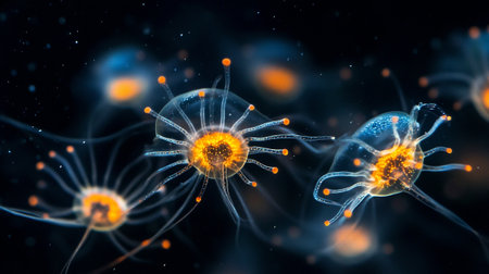 3D Illustration of a Virus Swimming in an Acquariumの写真素材