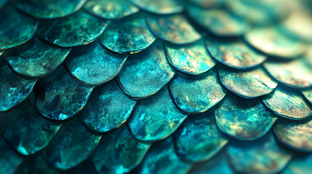 Close up of the scales of a dragon. Toned in green.の写真素材