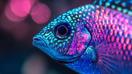 close up of colorful fish with bokeh light background, fish backgroundの写真素材