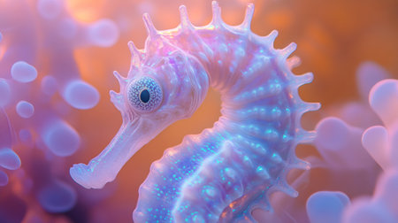 3D Illustration of a Seahorse Swimming in the Seaの写真素材