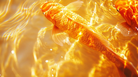 Gold fish swimming in the water, close-up shot. Shallow depth of field.の写真素材