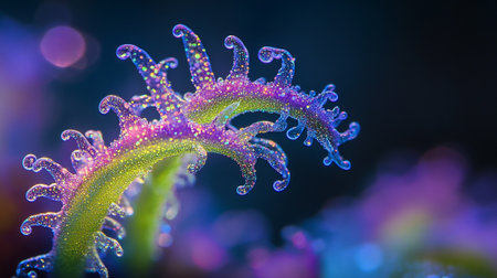 Macro shot of a dendrobium plant in neon light