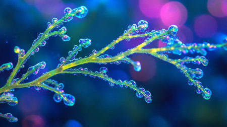 Water drops on a branch of a plant. Macro. Selective focus