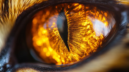 Macro shot of the eye of a cat with yellow eyes.の写真素材