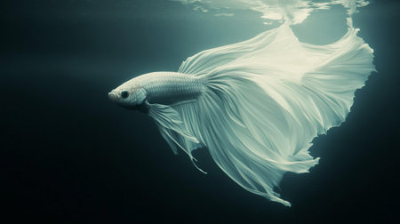 Capture the moving moment of white siamese fighting fish isolated on black background. Betta fish.の写真素材
