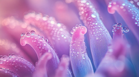 Macro of pink chrysanthemum with dew dropsの写真素材