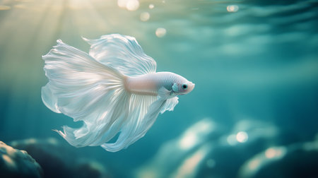 Capture the moving moment of white siamese fighting fish isolated on black background.の写真素材