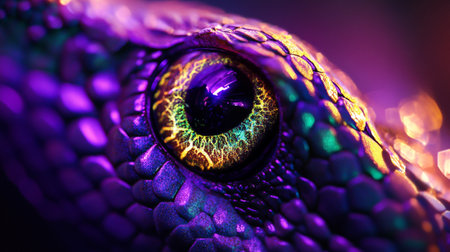 Macro shot of the eye of a lizard. Colorful backgroundの写真素材
