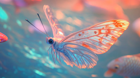 Butterfly in the aquarium. Abstract background and texture for design.の写真素材