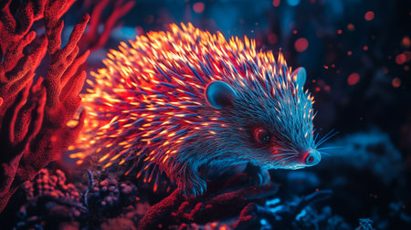 Hedgehog on the coral reef in the aquarium. 3d renderingの写真素材