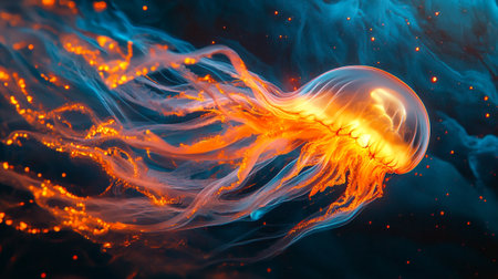 Jellyfish in the water. Abstract background. 3d renderingの写真素材