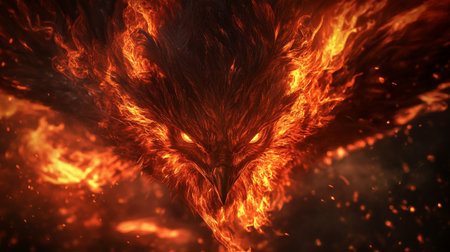 3d illustration of a golden eagle in the fire. Flying bird.