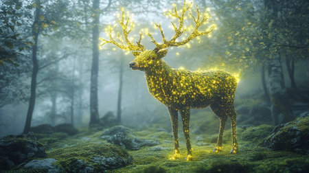 3d rendering of a reindeer in the forest at nightの写真素材