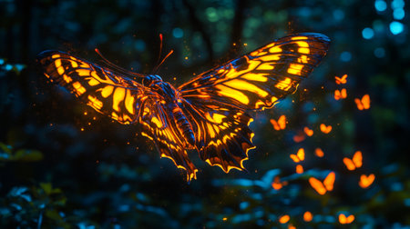 Butterfly in the forest at night. Shallow depth of field.の写真素材