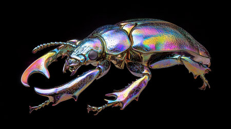 Jewel beetle on a black background. 3d rendering. Computer digital drawing.