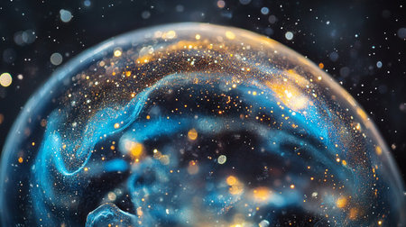 Abstract 3d illustration of planet Earth with particles and nebula.