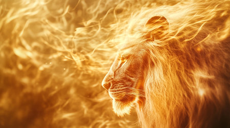 Lion in the savannah of Africa, Kenya, Africa.の写真素材