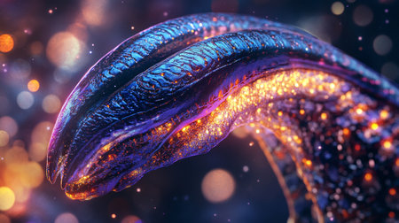 3d illustration of abstract background with glowing particles in empty space.