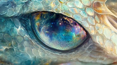Close-up of the eye of a dragon. Macro photography.