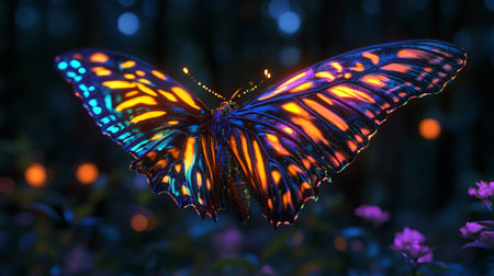 Butterfly in the garden at night with colorful bokeh.の写真素材
