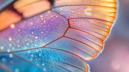 Macro shot of a butterfly wing with water droplets on itの写真素材