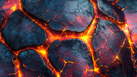 Lava flow. Burning lava on a black background. Close-up.の写真素材