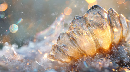 Close-up of ice crystals on the ground with bokeh background