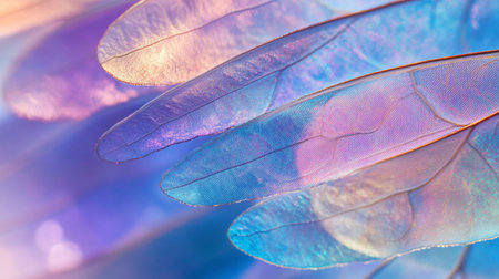 Macro closeup of a beautiful blue and purple bird wing.の写真素材