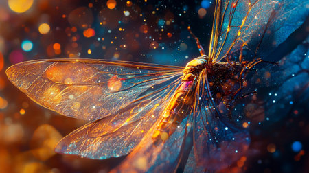 Beautiful dragonfly on a dark background. 3d rendering.の写真素材