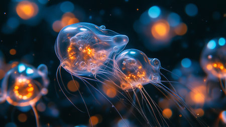 Jellyfish swimming in the water. Marine life. 3d renderingの写真素材