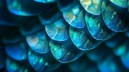Macro close up of the surface of a blue dragon skin.の写真素材