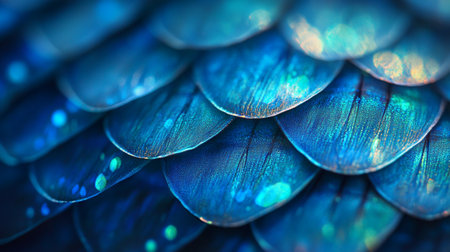Macro shot of blue snake skin texture. Animal skin background.の写真素材