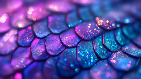 Macro shot of a purple snake skin with water droplets.