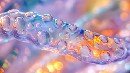 Close-up of transparent soap bubbles on colorful background. Macro.の写真素材