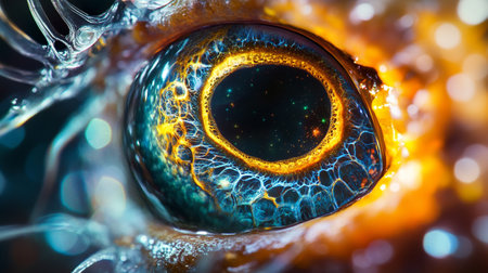 Close-up of an eye with a glowing iris. 3D renderingの写真素材