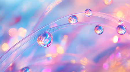 Macro shot of water droplets on a colorful background with bokeh