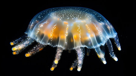 Jellyfish (Chrysaora colorata) on black backgroundの写真素材