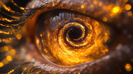 Close up of human eye with glowing iridescent iridescent lensの写真素材