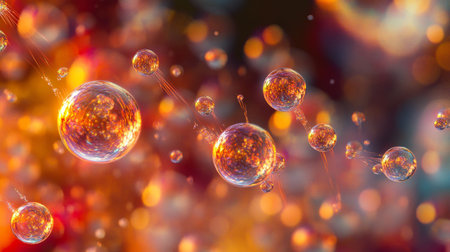 3d illustration of abstract background with bubbles and bokeh lightsの写真素材