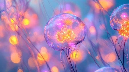 Futuristic 3d illustration of jellyfish in neon light.の写真素材