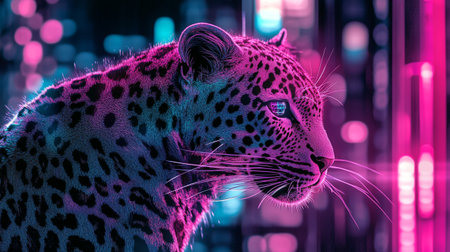 Leopard portrait in the dark with bokeh background. 3d renderingの写真素材