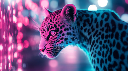 Leopard in front of a bokeh background - 3D renderの写真素材