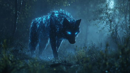 A wolf in the forest at night. 3d render illustration.