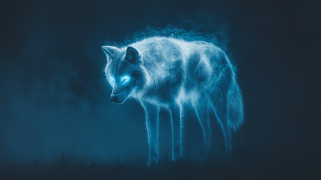 Wolf in the fog. 3d rendering. Computer digital drawing.の写真素材