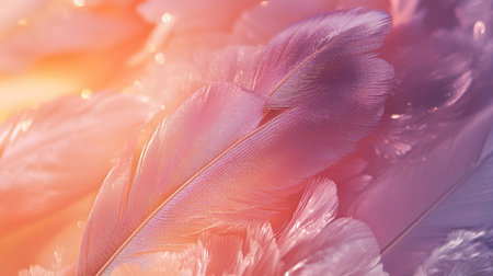 Feathers of a bird on a colored background. Macro photoの写真素材