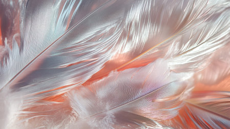 Colorful feathers background. Close up of white and pink feathers texture.の写真素材
