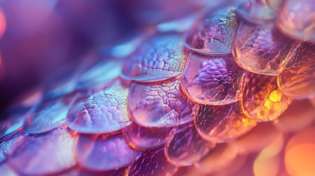 Macro close up of water droplets on a purple snake skinの写真素材