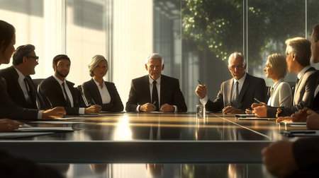 Group of business people sitting at table in conference room. Business meeting concept