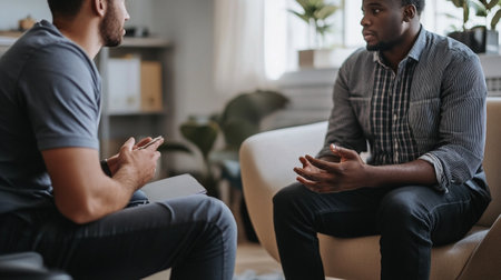 Psychotherapist working with african-american patient in officeの写真素材